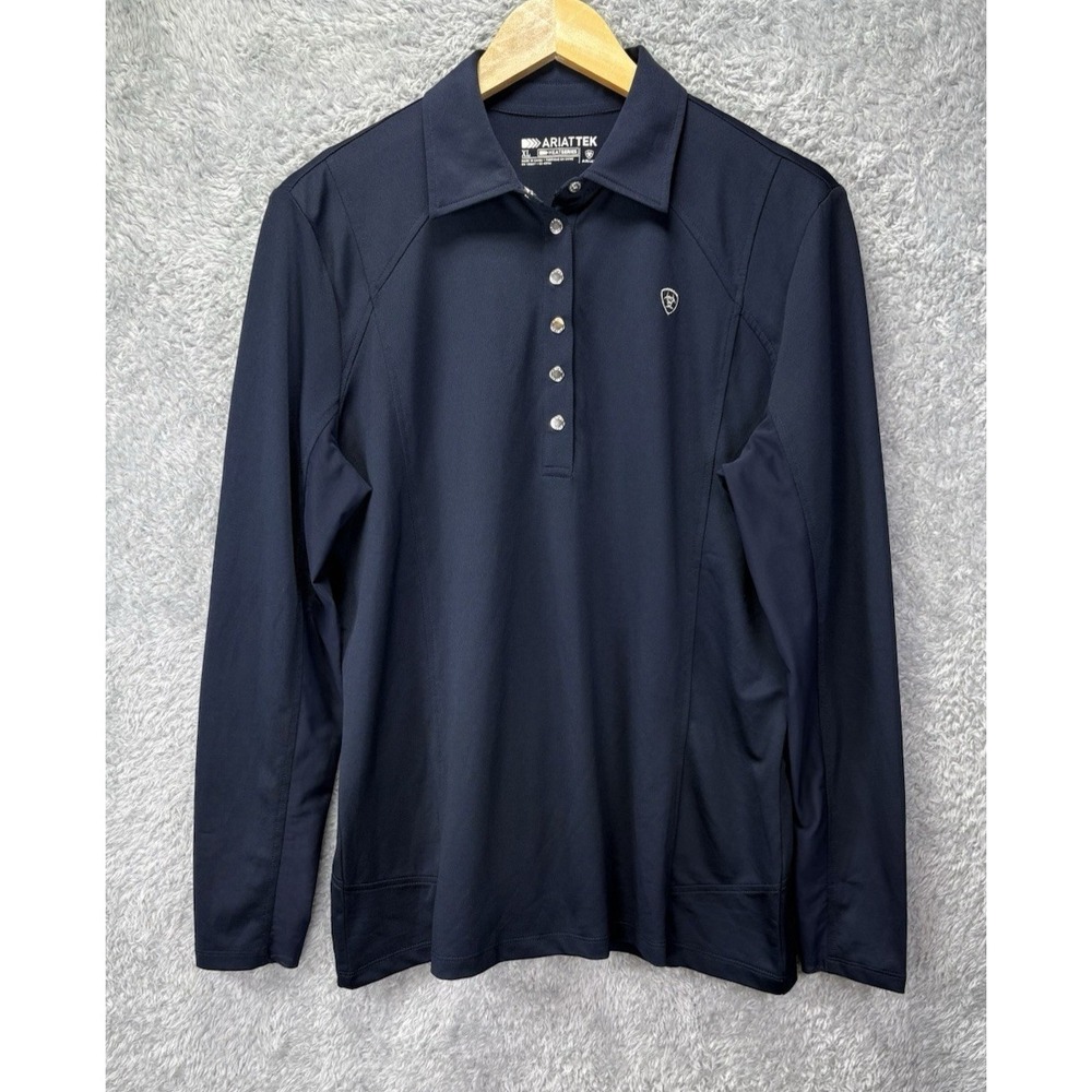 Ariat AriatTEK Womens XL Navy Blue Heat Series Long Sleeve Equestrian Polo